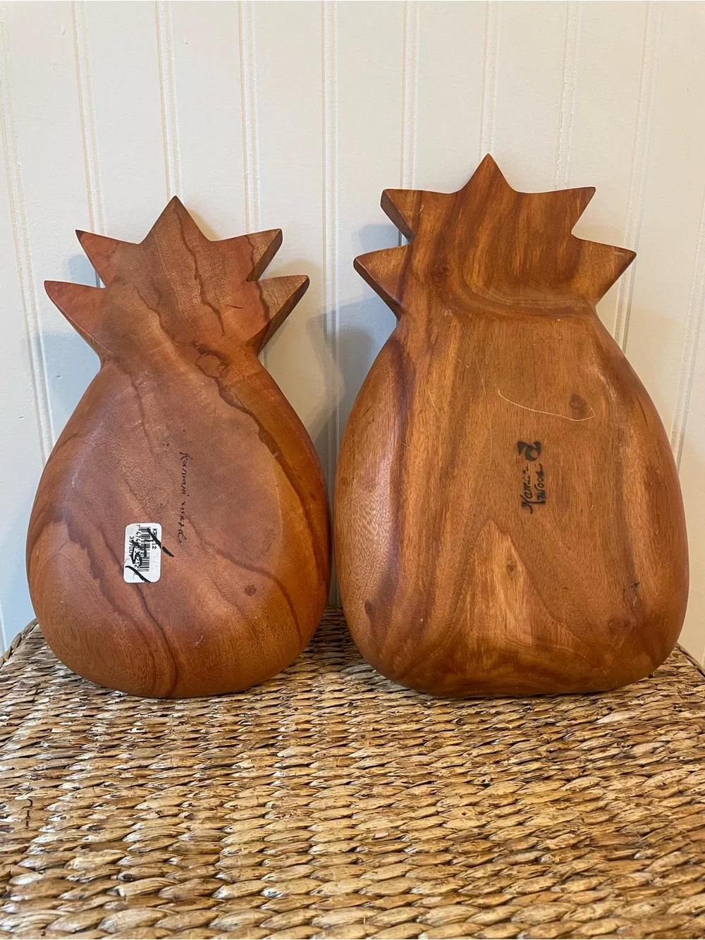 Handcrafted Pineapple Wood Serving Bowls - Set of 2 - Brown